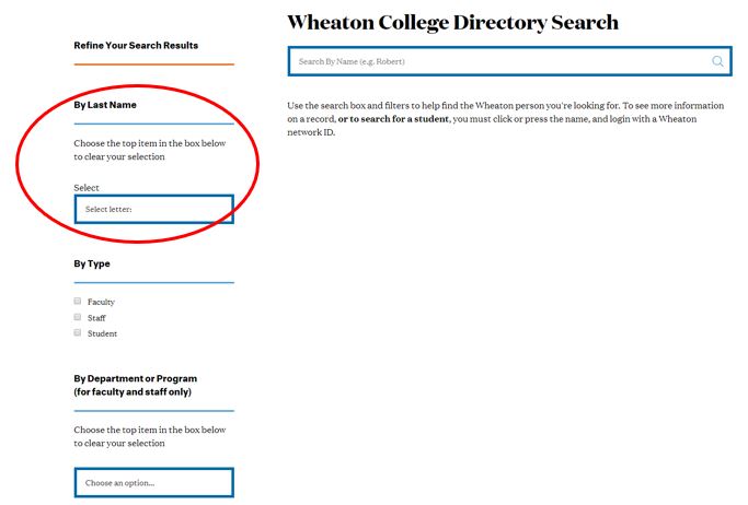 Screen Shot of the Search by Name function of the Wheaton Directory