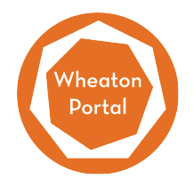 An orange circle with a white polygon inside and the words Wheaton Portal