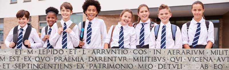 Classical School Students with Latin Banner