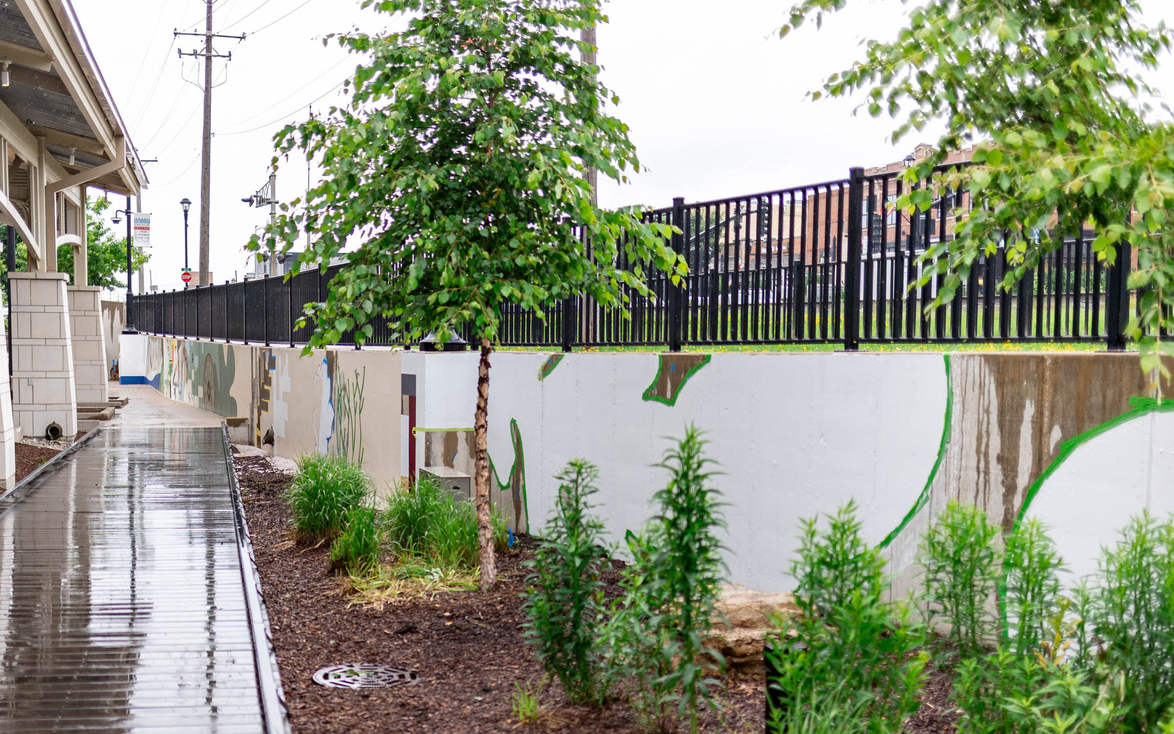 A partially painted outdoor wall