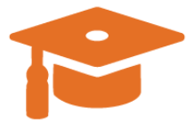 An orange icon of a graduation cap