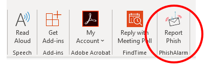 What the Report Phish button looks like on Outlook