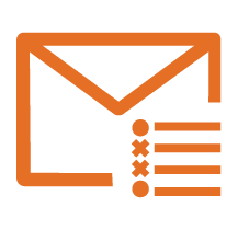An icon of an envelope with a bulleted list next to it, with two of the options crossed out