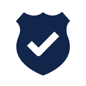 A blue shield with a white check mark inside