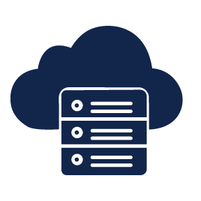An icon of a cloud, with a server in front of it