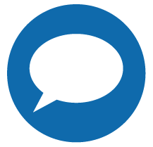 A blue circle with a white speech bubble inside