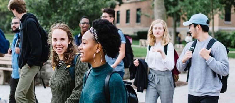 Students walking across campus