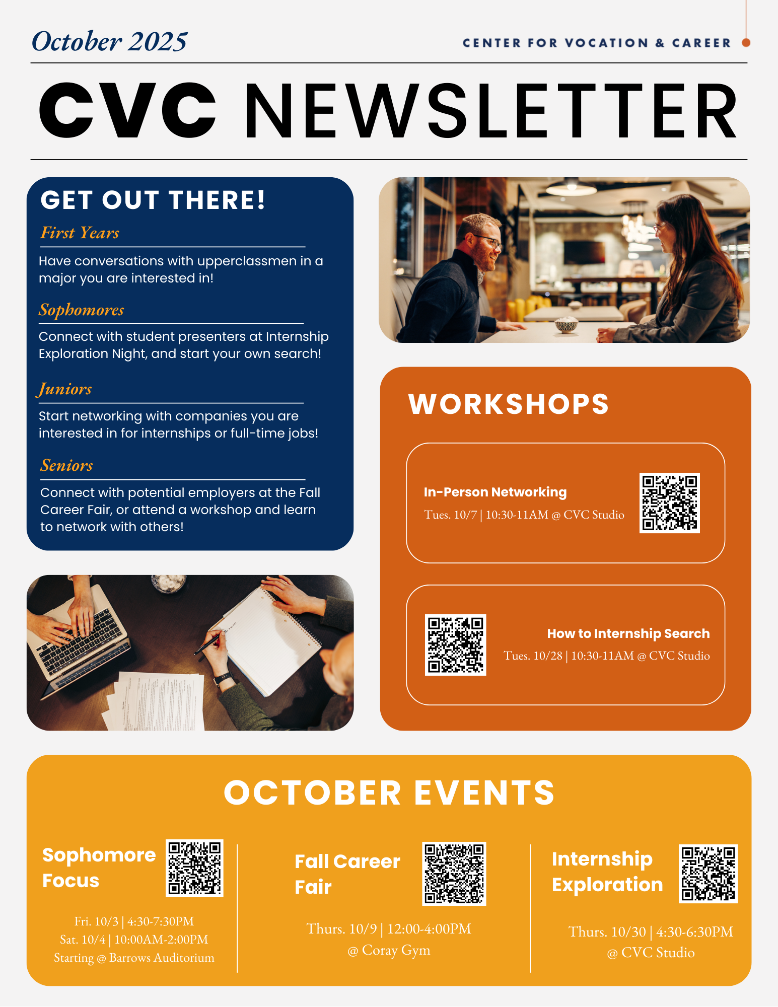 Picture of a newsletter with announcements and upcoming events
