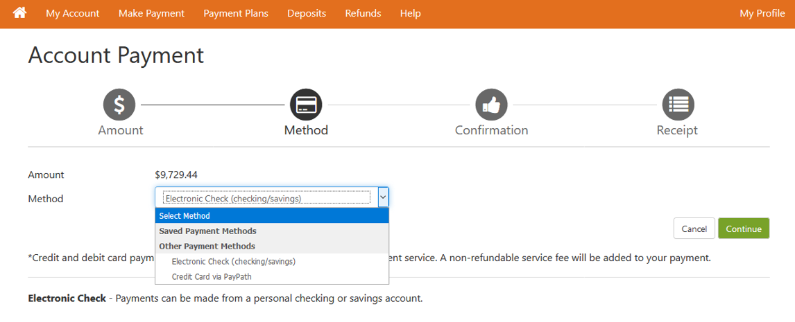 Select Payment Method in Gateway Screenshot