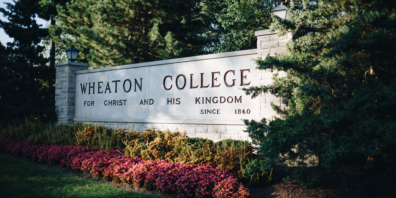Wheaton College Sign at Sunset