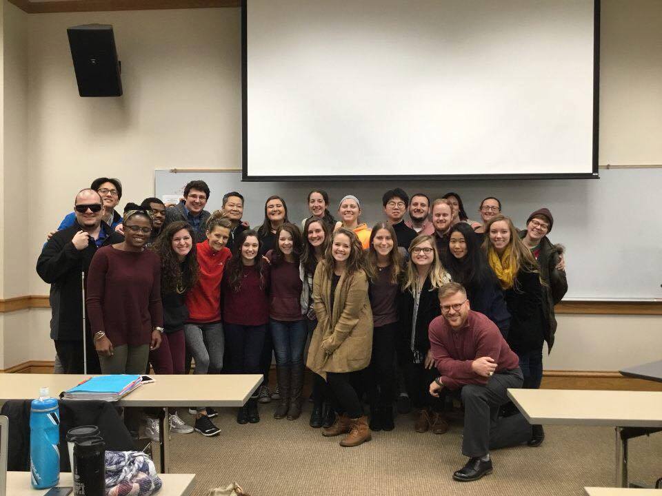 Clinical Mental Health Counseling Student Group, in class, smiling