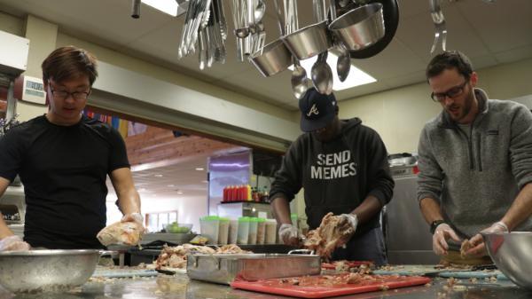 Vanguards preparing Thanksgiving meal at HoneyRock in Three Lakes, WI