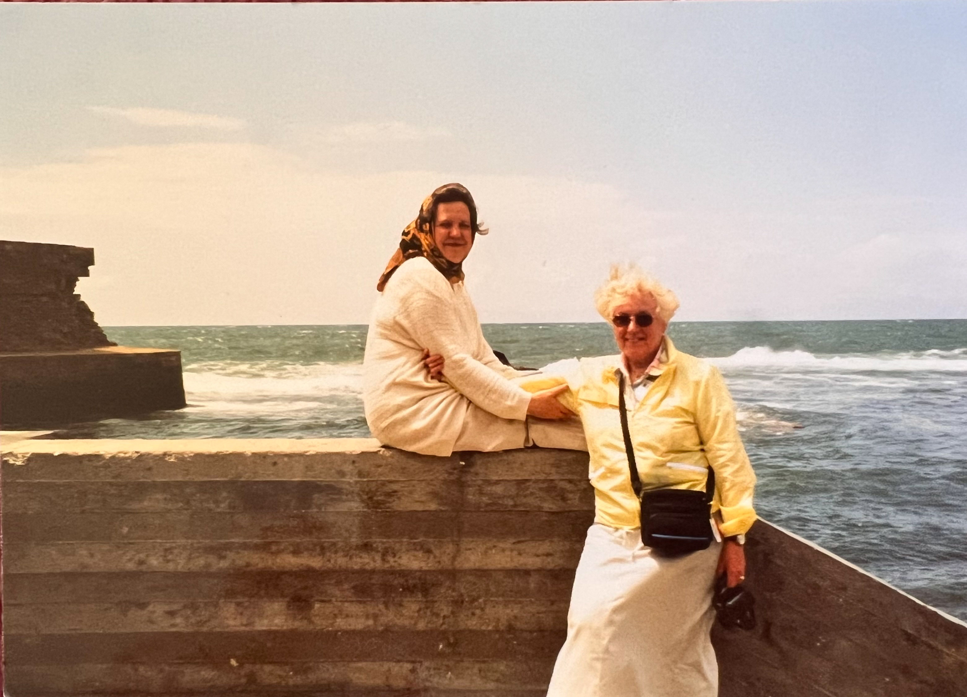 Ruth Bamford and Marilee Melvin at the ruins of Acre on the Mediterranean Sea 1999