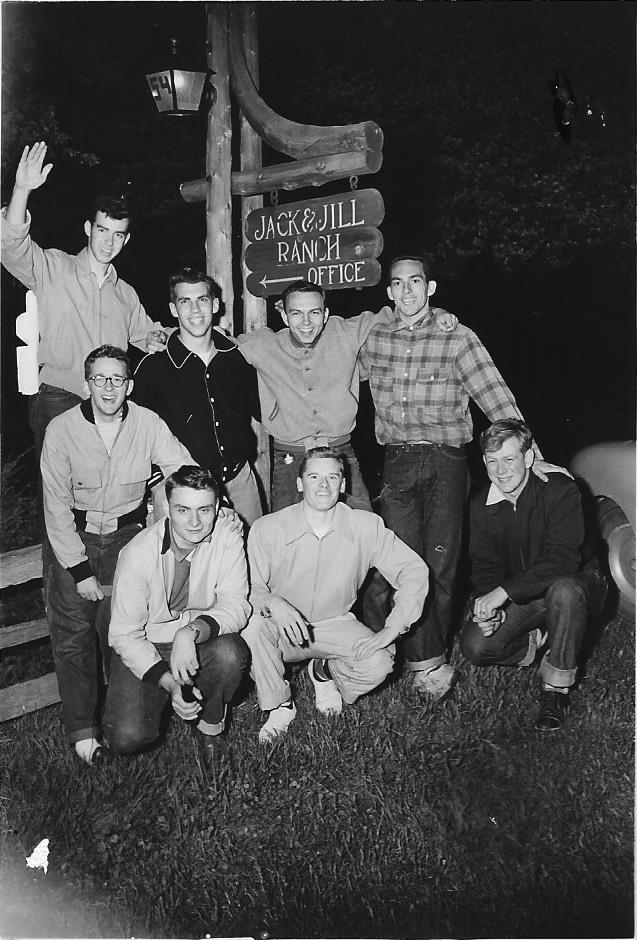 Ray Smith (waving), Keith Kensinger, John Shenk, Ken Kilinski, Duke Robinson (standing), Rex Roth, Milt Revere, Stan Hogle.