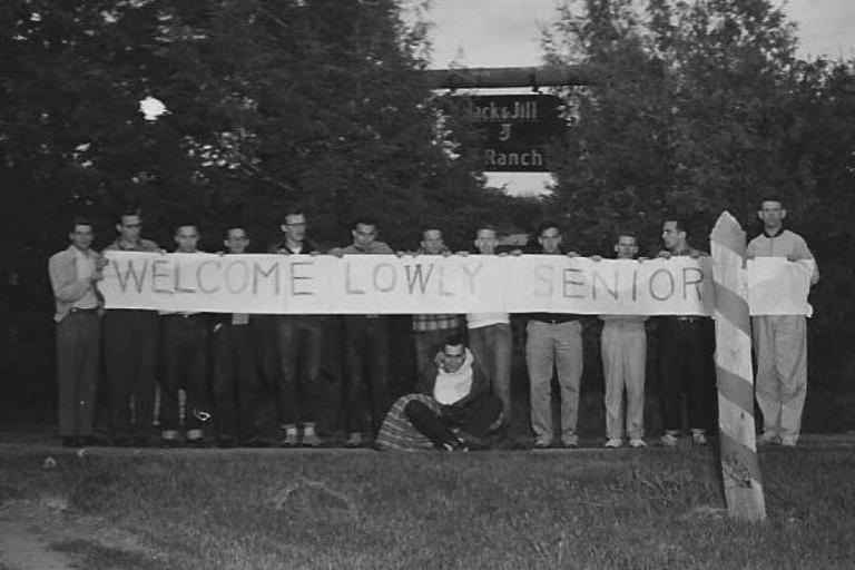 Wheaton College IL Junior class waiting to prank the seniors at Jack and Jill Ranch