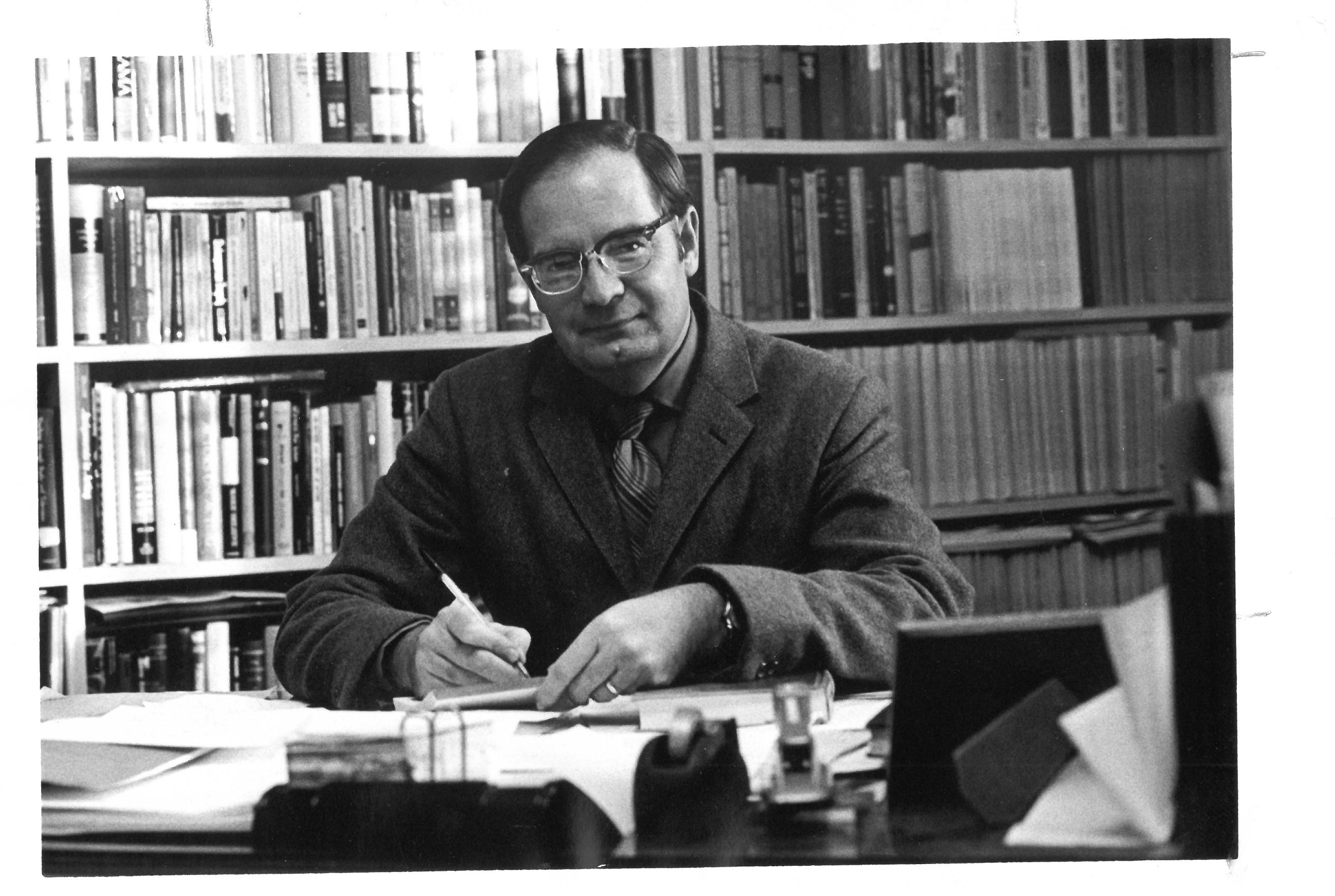 Wheaton College Professor Ed Hollatz at his desk