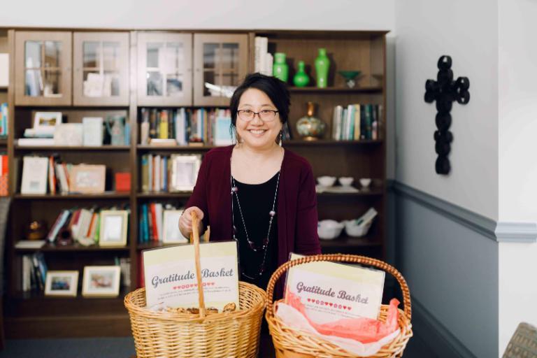 Wheaton College IL Provost Karen An-hwei Lee and Gratitude Basket