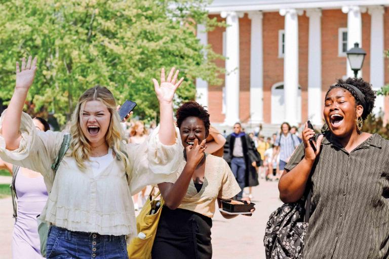 Wheaton College IL students celebrate the first day of classes outside Edman Chapel