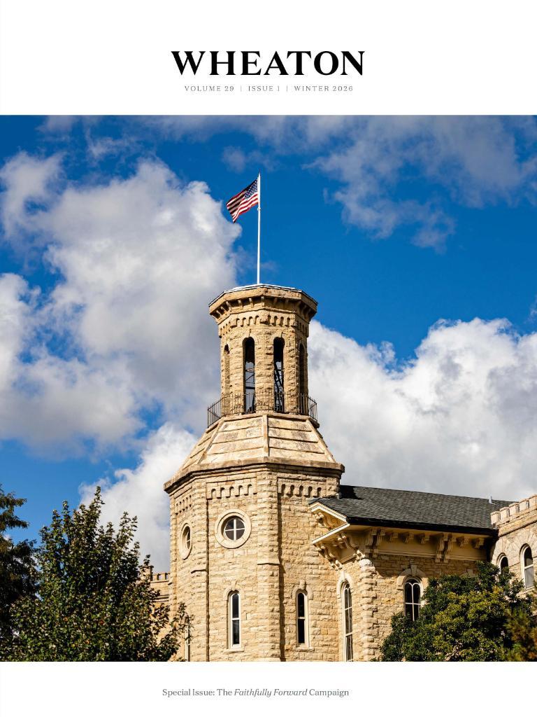 Cover of Wheaton magazine featuring Blanchard Hall bell tower