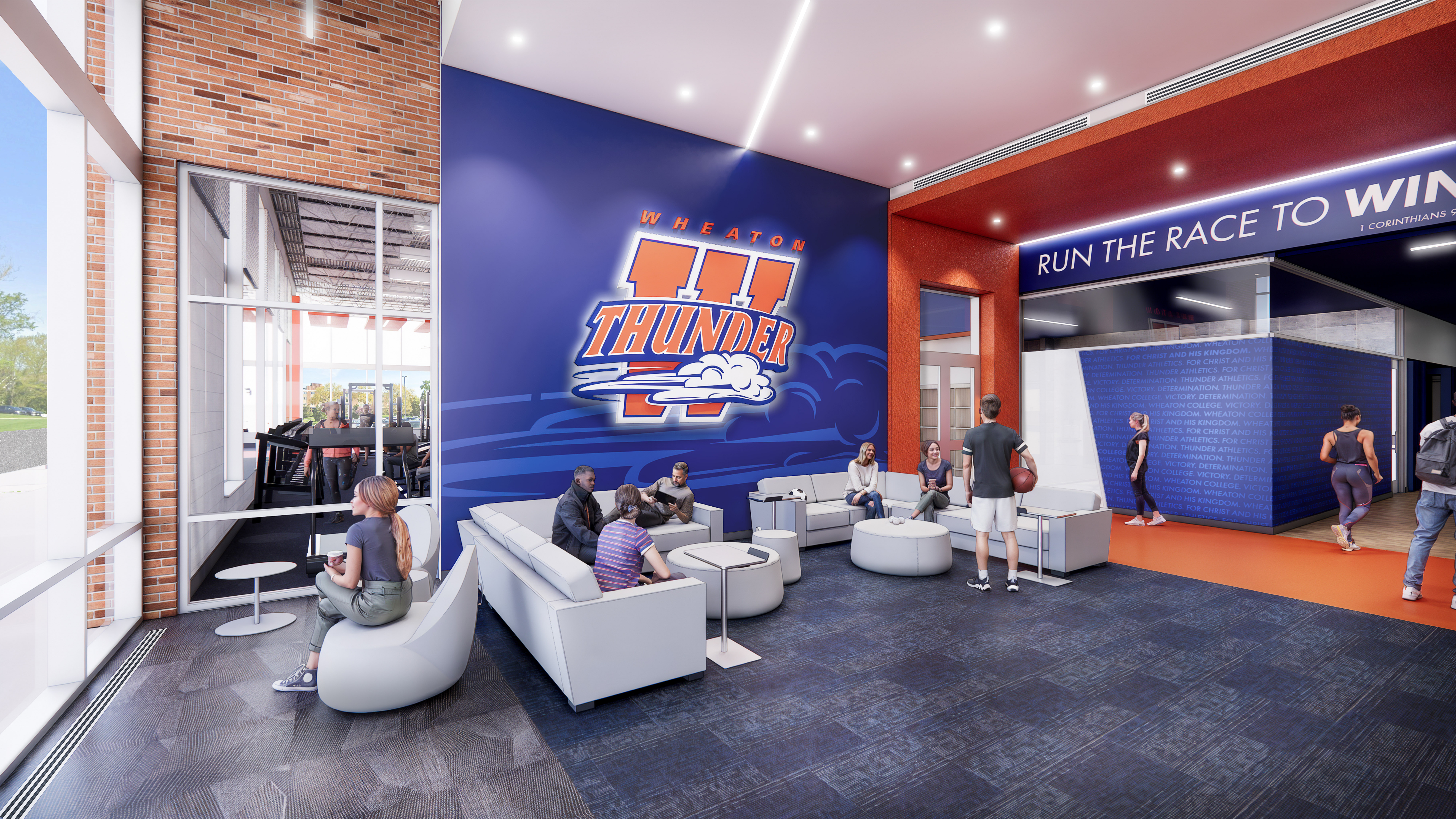 Architect rendering of new athletics center lobby