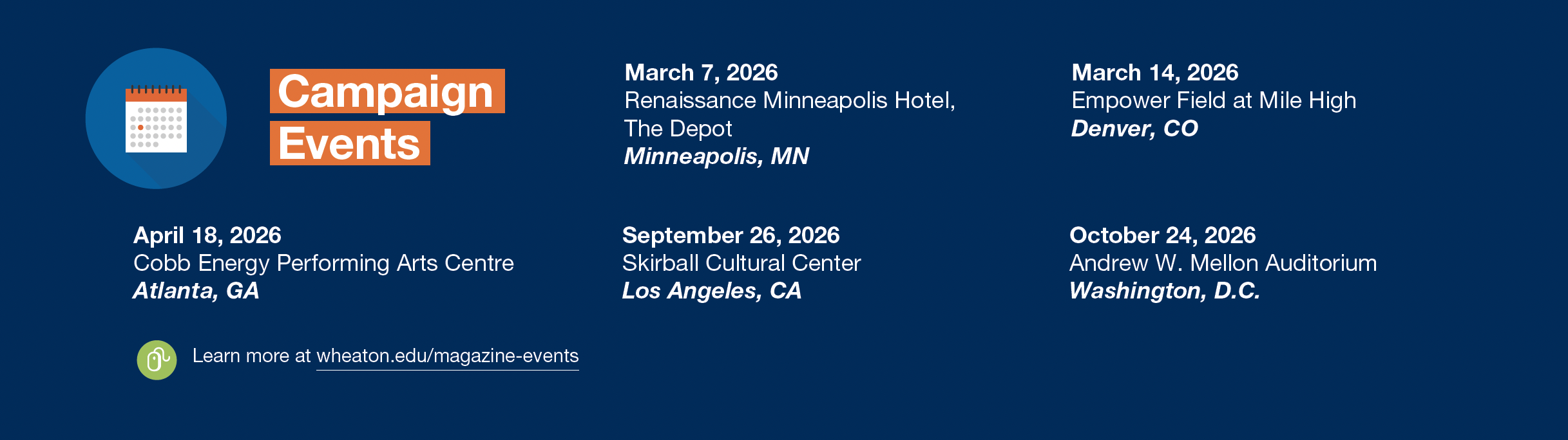 Calendar of upcoming Faithfully Forward campaign events