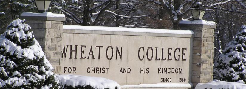 Wheaton College sign in winter 